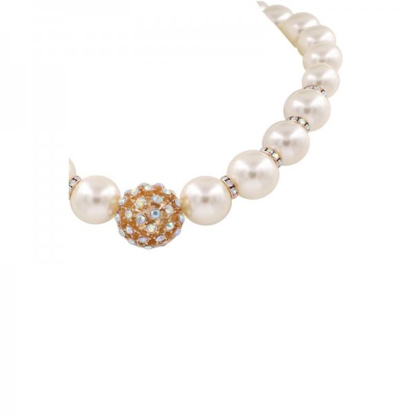 Metal Rhinestone Cream Pearl Necklace