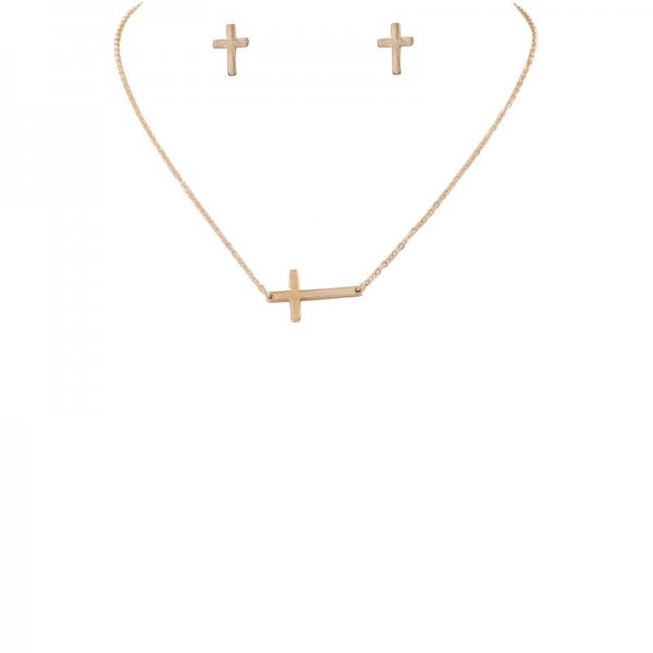 Metal Cross Pendant Necklace Set