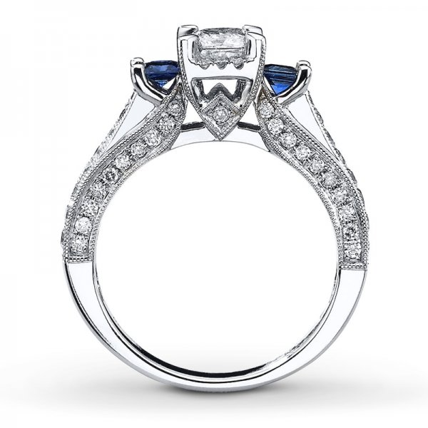 Diamond/Sapphire Ring 1 ct tw Princess-cut 14K White Gold