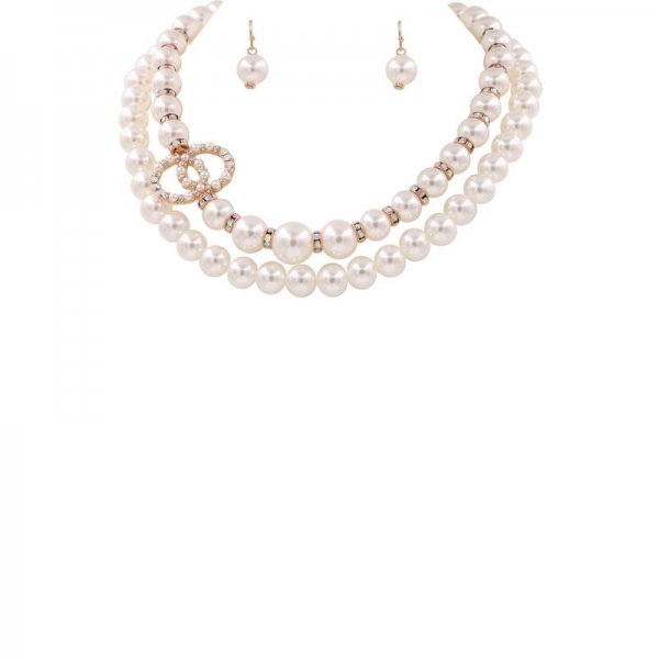 Cream Pearl Double Ring Necklace Set