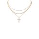 Metal Rhinestone Cross Layered Necklace