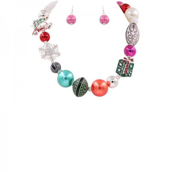 Christmas Holiday Bead Necklace Set