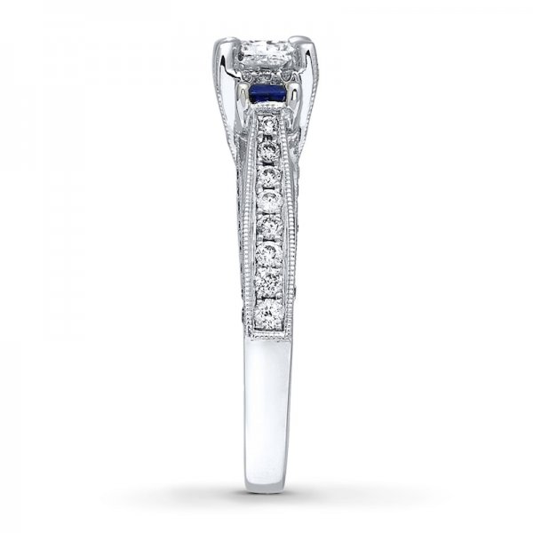 Diamond/Sapphire Ring 1 ct tw Princess-cut 14K White Gold