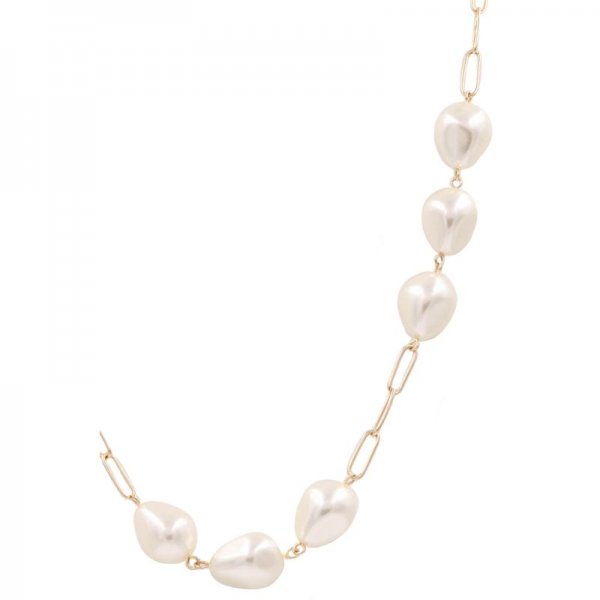 Cream Pearl Paperclip Chain Necklace