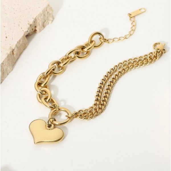 copper Puff Heart Chain Link Bracelet