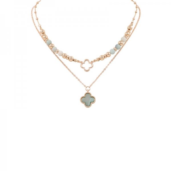 Semi Precious Stone Quatrefoil Necklace