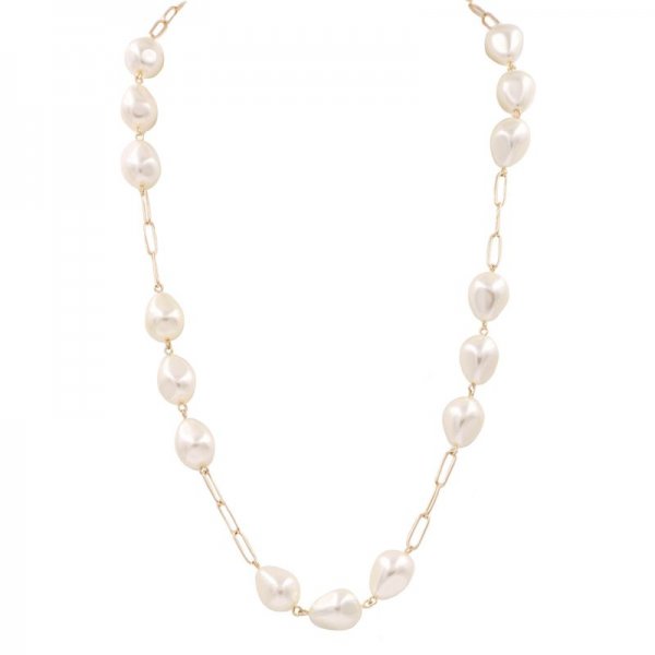 Cream Pearl Paperclip Chain Necklace