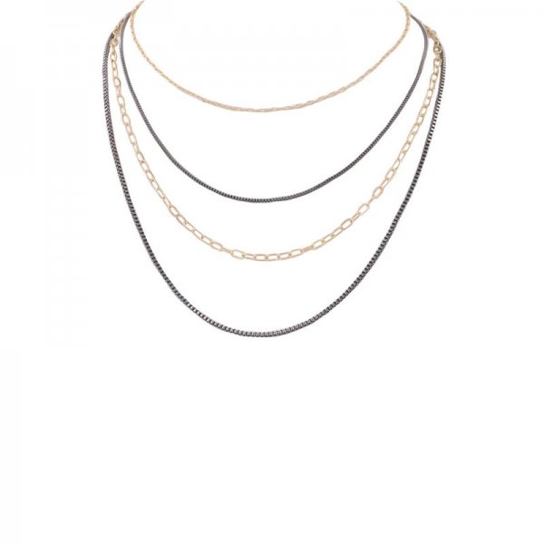 Square Bead Layered Chain Necklace